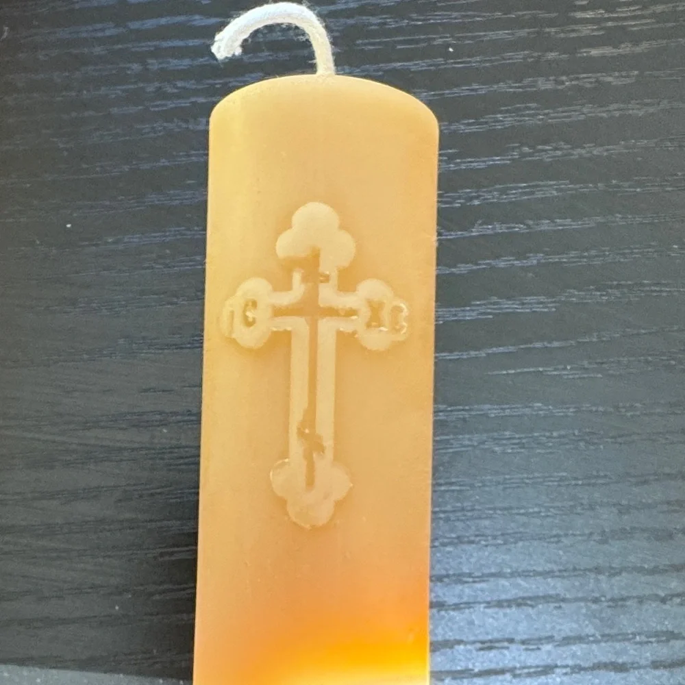 MINI ORTHODOX BEESWAX CROSS CANDLE   -HANDMADE 0479